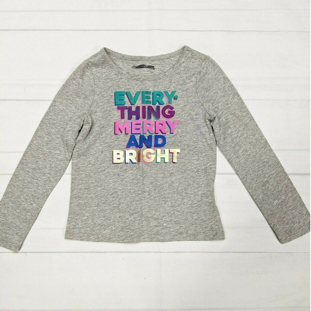 Lands End Gray Christmas Everything Merry & Bright T-shirt Size 4